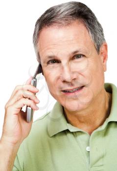 Portrait of a man on the phone isolated over white