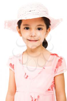 Girl standing and smiling isolated over white