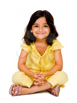 Close-up of a girl posing and smiling isolated over white