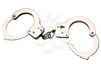 Metallic handcuffs isolated over white