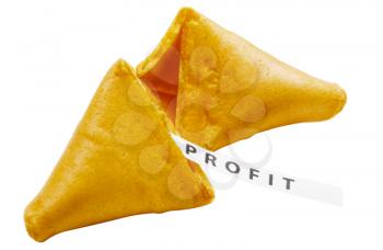 Profit label with fortune cookie isolated over white