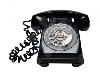 Black color telephone isolated over white