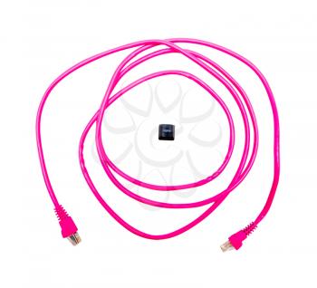 Computer cable with a computer key isolated over white