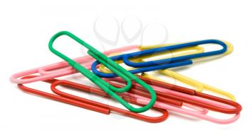 Close-up of paper clips isolated over white