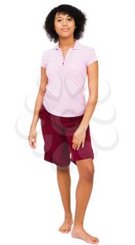 Caucasian teenage girl posing and smiling isolated over white