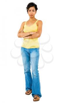 Young woman posing isolated over white
