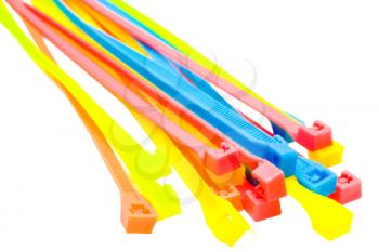 Cable ties of plastic isolated over white