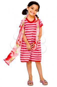 Child posing and smiling isolated over white