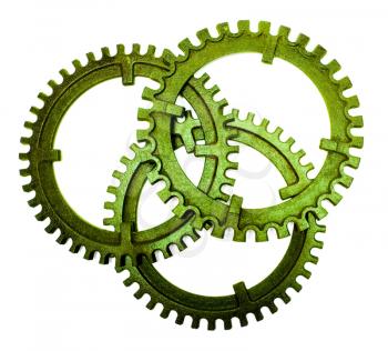 Green color gears isolated over white