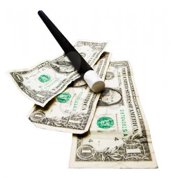 American dollars with a magic wand isolated over white