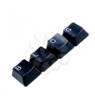 Keyboard keys arranged in a word blog isolated over white