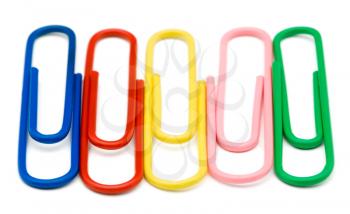 Multi-colored paper clips isolated over white