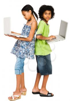 Girls using laptops isolated over white