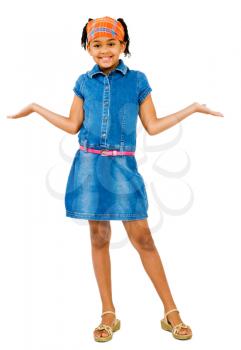 Girl shrugging and smiling isolated over white
