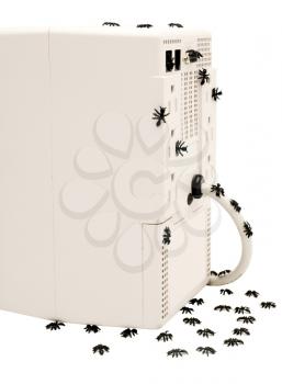 Computer cpu and ants isolated over white