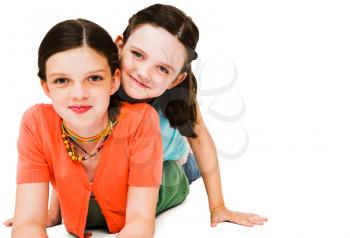Portrait of girls posing and smiling isolated over white