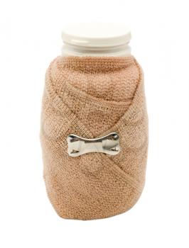 Vial wrapped with an ace bandage isolated over white