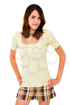 Smiling young woman posing isolated over white