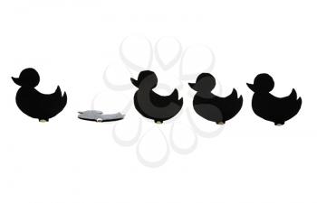 Row of duck shape targets isolated over white