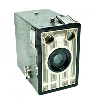Green old camera isolated over white
