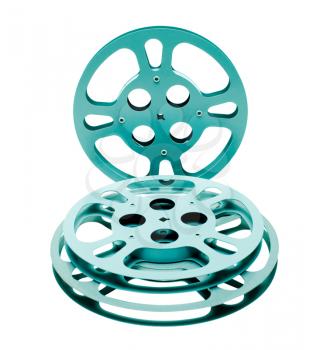 Green color film reel gears isolated over white