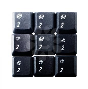 Computer keys of number 2 isolated over white