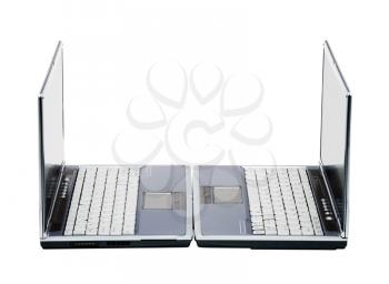 Close-up of laptops isolated over white