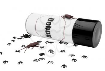 Ants and cockroaches near an insect repellent isolated over white