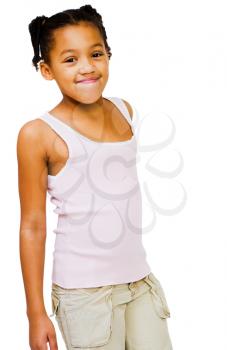 African America girl standing and smiling isolated over white