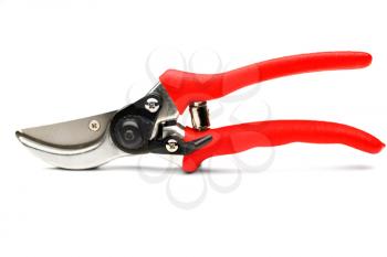 Close-up of a pruning shears isolated over white