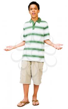 Teenage boy gesturing isolated over white