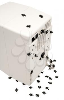 Ants around a computer cpu isolated over white