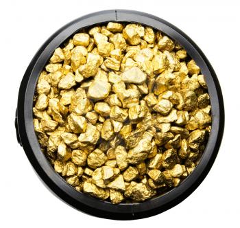 Pot of gold nuggets isolated over white