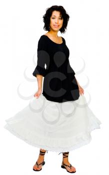 Happy young woman posing isolated over white