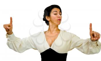 Mature woman gesturing and posing isolated over white