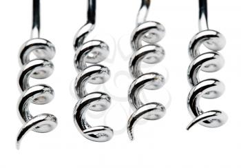 Corkscrews in an order isolated over white