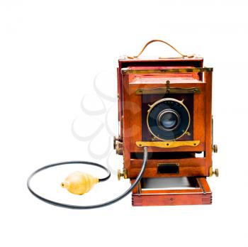 Retro camera of red color isolated over white
