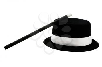 Top hat with a magic wand isolated over white