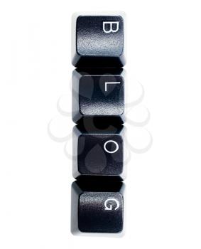 Keyboard keys arranged in a word blog isolated over white