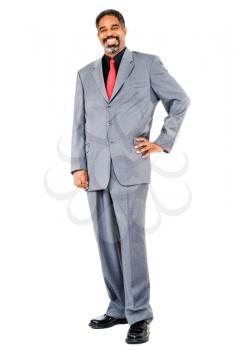 Confident businessman posing isolated over white