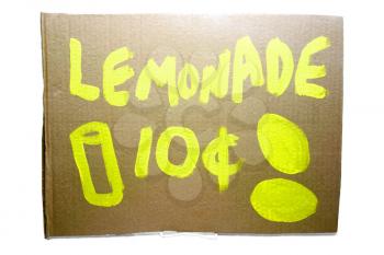 Text lemonade written on a menu board isolated over white