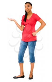 Teenager gesturing and posing isolatd over white