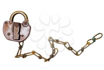 Lock with a chain isolated over white