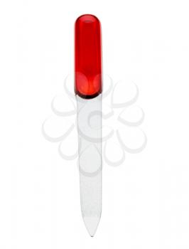 Nail file of red color isolated over white