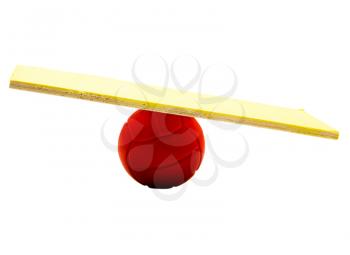 Ball and board representing seesaw isolated over white