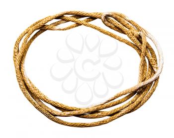 Strong lasso rope of brown color isolated over white