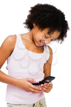 African America girl text messaging isolated over white