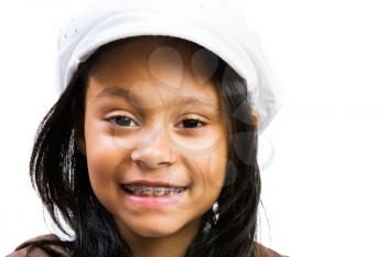 Latin American and Hispanic girl smiling isolated over white