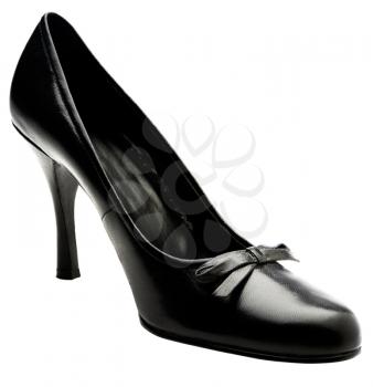 Leather high heels of black color isolated over white