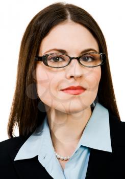 Portrait of a businesswoman wearing eyeglasses isolated over white